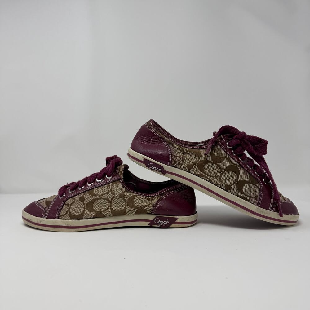 Coach Signature Canvas Leather Sneakers Purple Size 8 - Picture 3 of 8